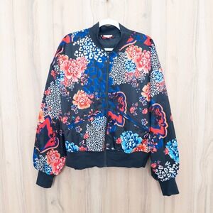 Body & Sol Womens Floral Bomber Jacket Size XL Multicolor Boho Maximalist Artsy